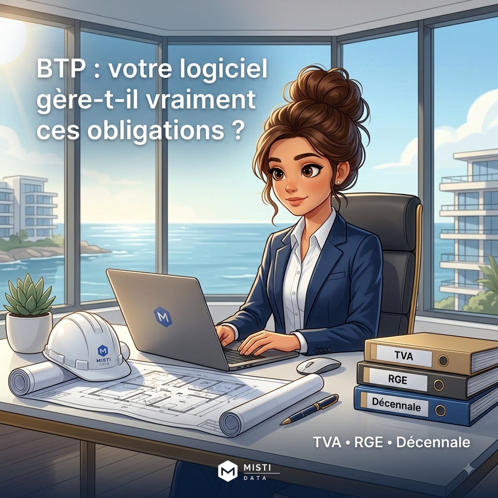 Misti, l'assistante Misti Data, pour la comptabilité des artisans du BTP : TVA, RGE, décennale